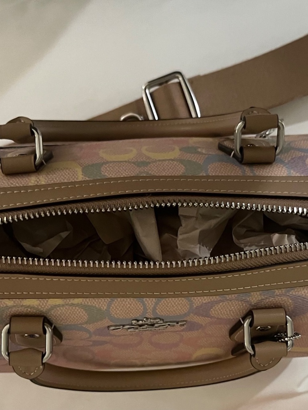 LIKE NEW Coach Rowan Pastel Rainbow Multicolor Signature Satchel Bag - Picture 9 of 13